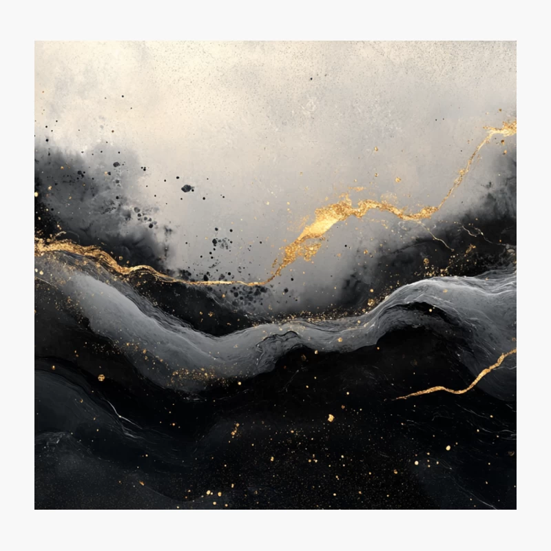 Luxurious Gold and Black Abstract Fluid Art Throw Pillow