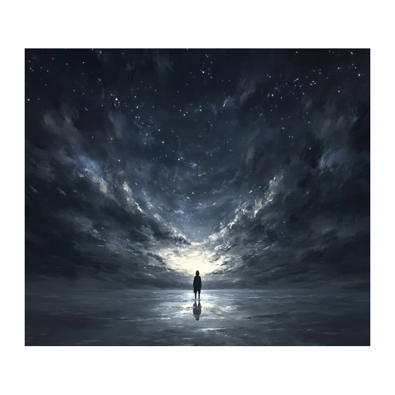 Solitary Dreamer Under a Starry Night Sky Tapestry