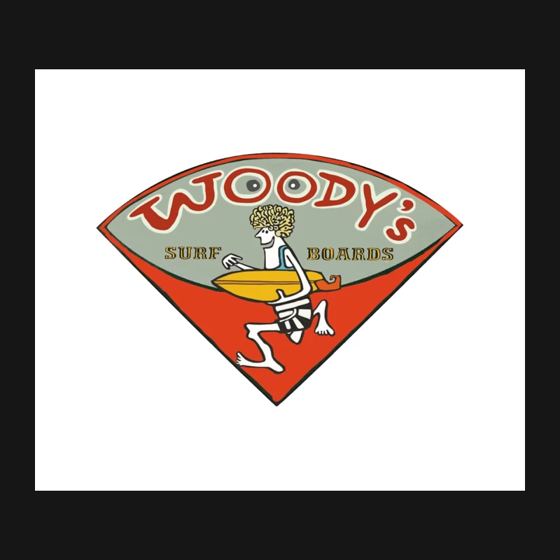 Woody's Surf Boards: Retro Logo with Cartoon Surfer Mouse Pad