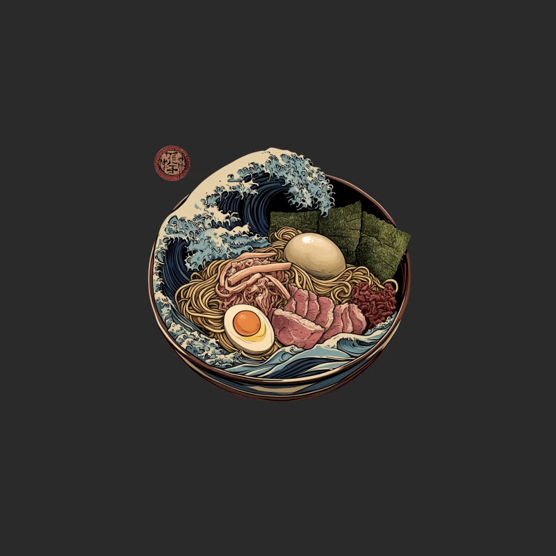 Surreal Ramen Wave: A Japanese Culinary Illustration Baseball Cap