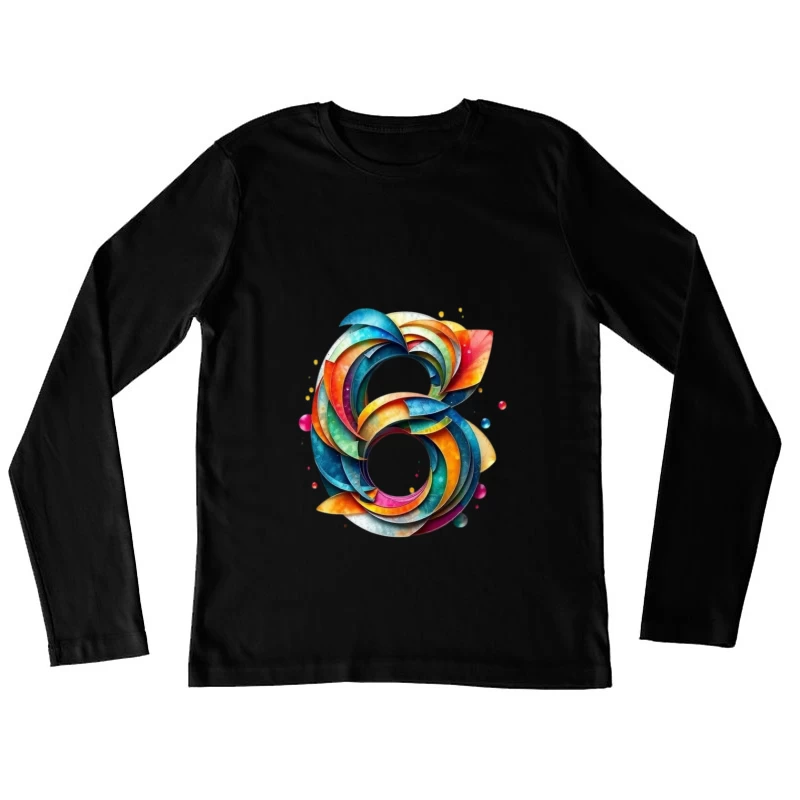 Abstract Watercolor Number 6 with Vibrant Swirling Patterns Female Long Sleeve T-Shirt