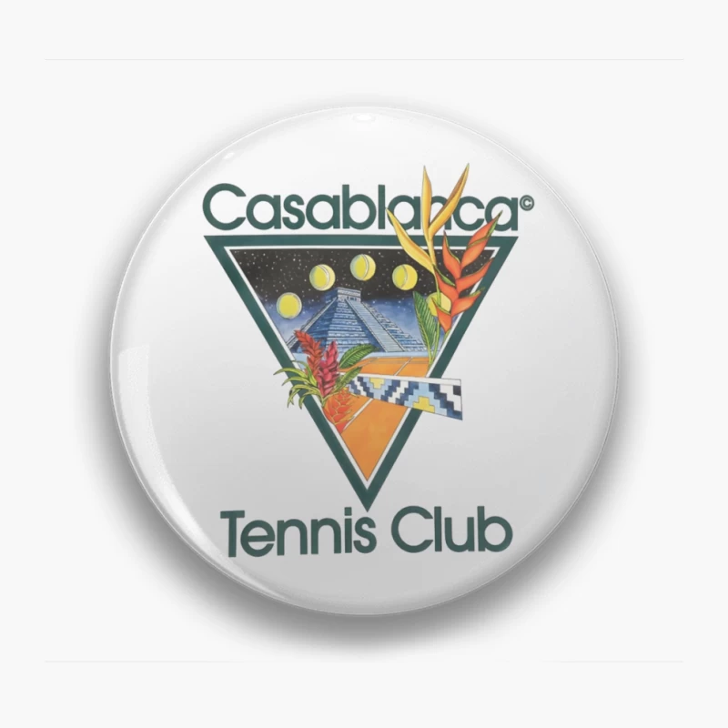 Casablanca Tennis Club Tropical Retro Logo with Mayan Motif Pin