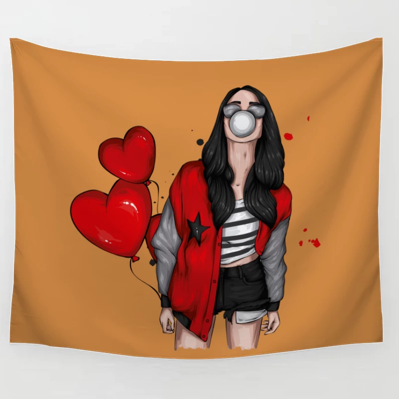 Stylish Girl Blowing Bubble Gum Tapestry
