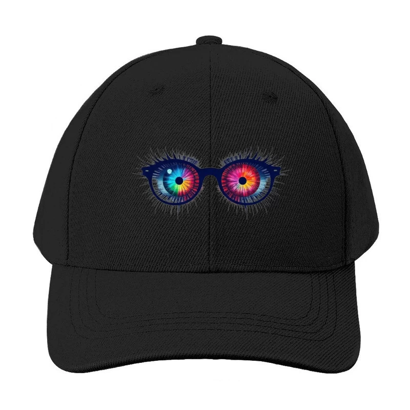 Psychedelic Rainbow Eyes Behind Glasses Baseball Cap