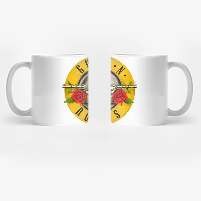 Guns N' Roses Classic Rock Band Logo with Pistols and Roses Coffee Mug