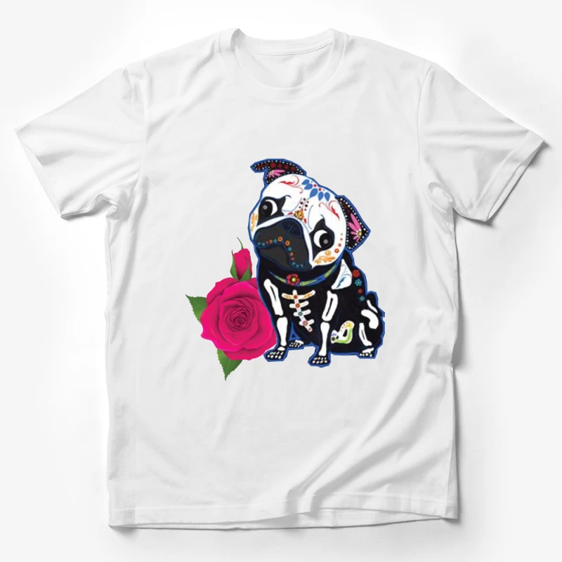 Chien de style calavera avec rose Homme T-Shirt