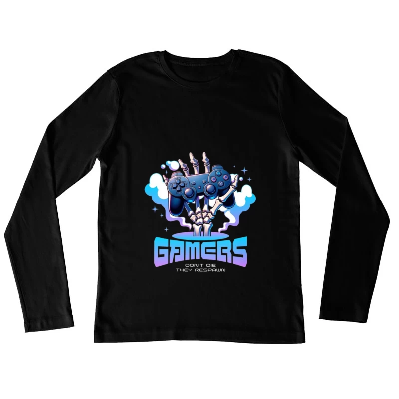 Skeletal Gamer's PlayStation Controller Art in Blue Female Long Sleeve T-Shirt