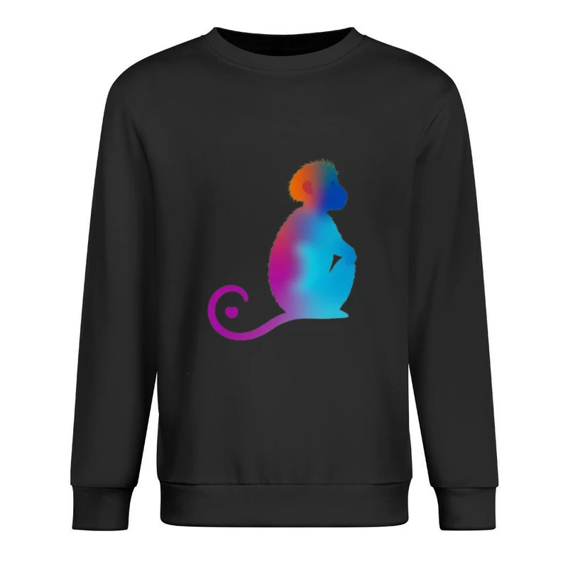 Colorful Gradient Monkey Silhouette with Curled Tail Male Pullover Sweatshirt