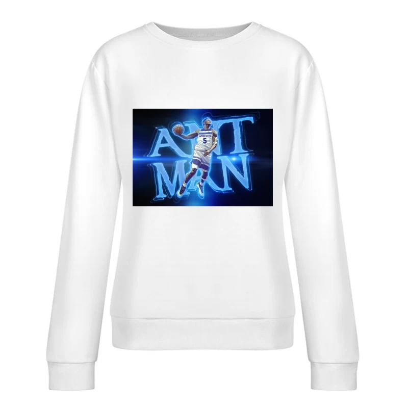 Minnesota Timberwolves Player in Dynamic Neon Blue Basketball Art Female Pullover Sweatshirt