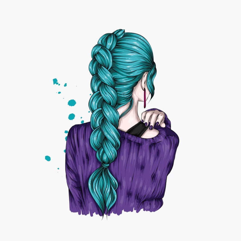 Teal Braided Hair Fashion Illustration Cotton Tote Bag