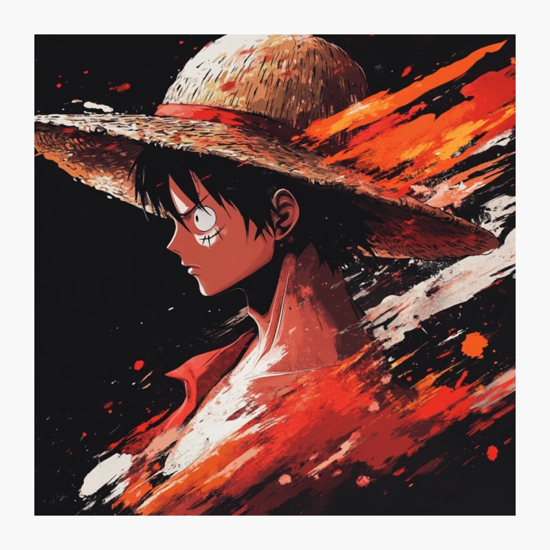 Dynamic One Piece Character Portrait with Iconic Straw Hat Pin