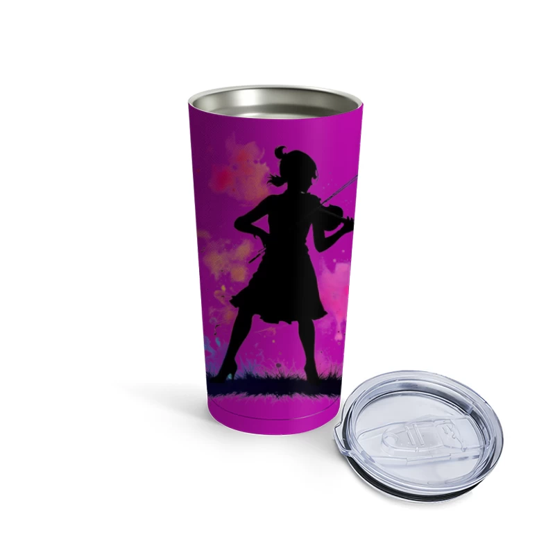 Colorful Silhouette of a Girl Playing Violin Travel Mug