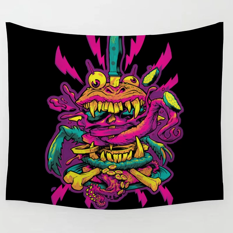 Colorful Grotesque Monster with Knife Tapestry