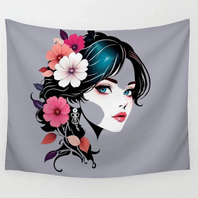 Elegant Floral Portrait with Turquoise Accents Tapestry