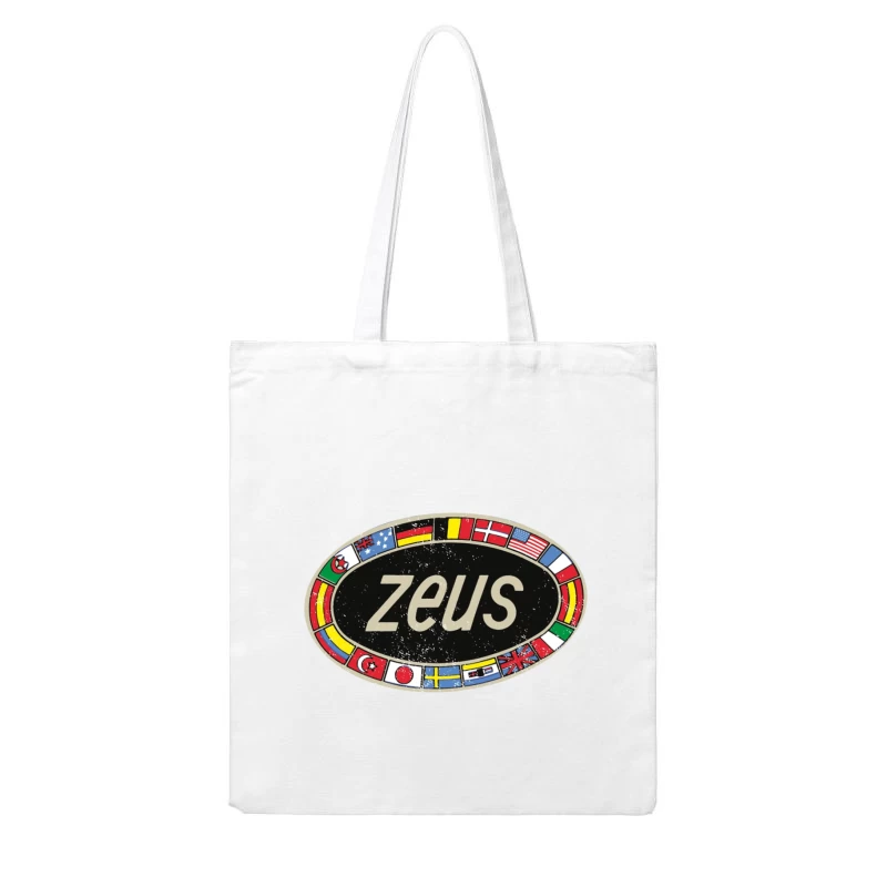 Zeus International Vintage Logo with National Flags Border Cotton Tote Bag