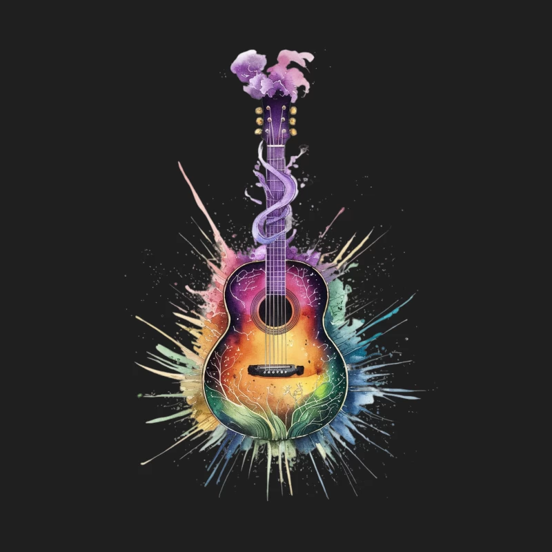 Vibrant Watercolor Acoustic Guitar with Rainbow Splash Effect Male Tank Top
