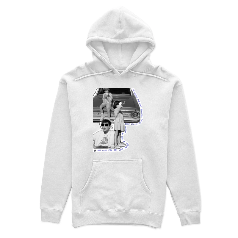 Kinder vor einem Oldtimer mit Zitat Damen Pullover Hoodie