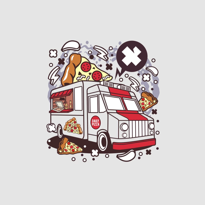 Camion de pizza illustré Femme Sweat à capuche