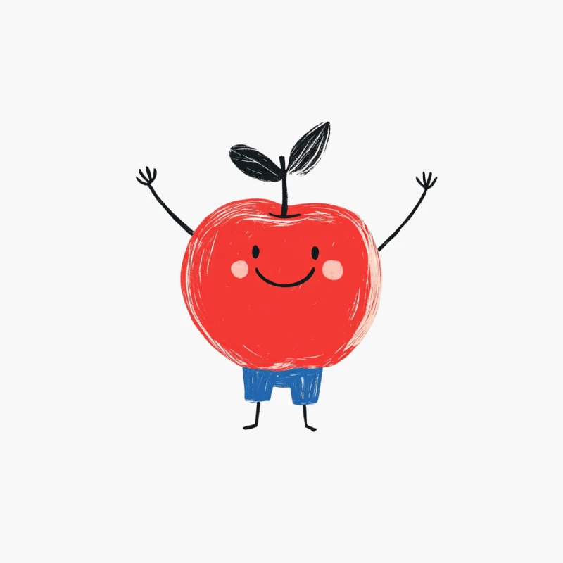 Cute Anthropomorphic Smiling Red Apple with Blue Shorts Cotton Tote Bag