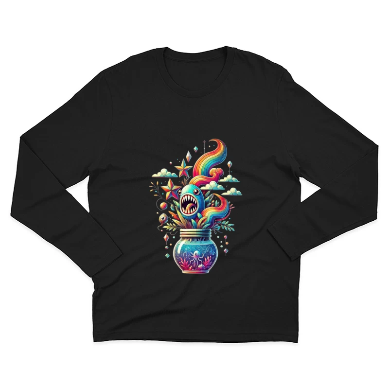 Whimsical Rainbow Sea Monster in a Magical Glass Jar Male Long Sleeve T-Shirt