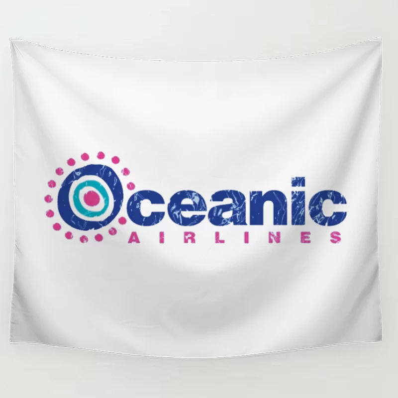 Oceanic Airlines Vintage-Style Logo Design with Blue and Pink Color Scheme Tapestry