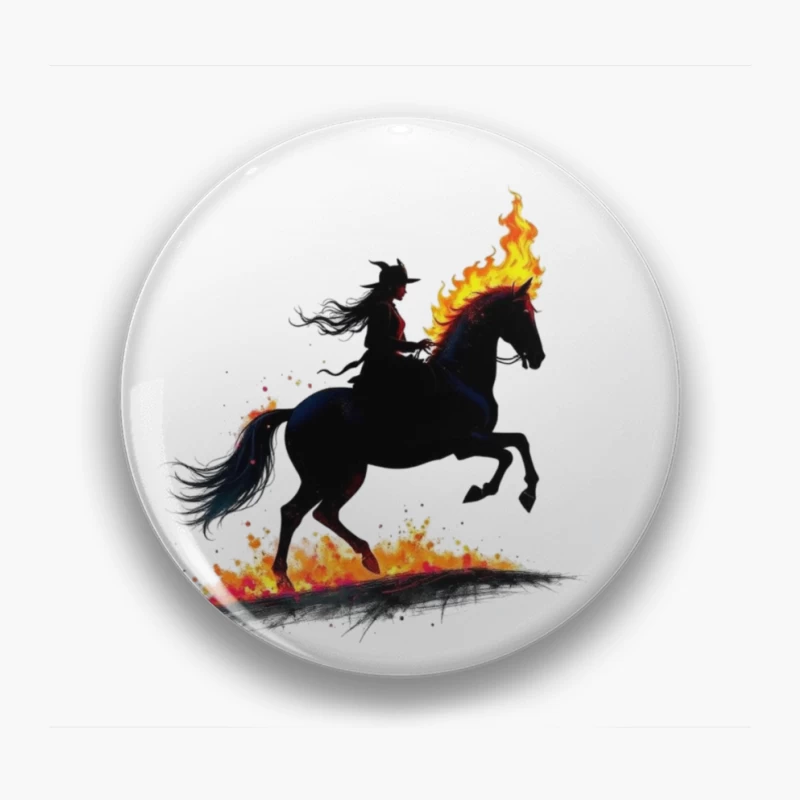 Mystical Dark Rider with Flaming Horse Silhouette Pin