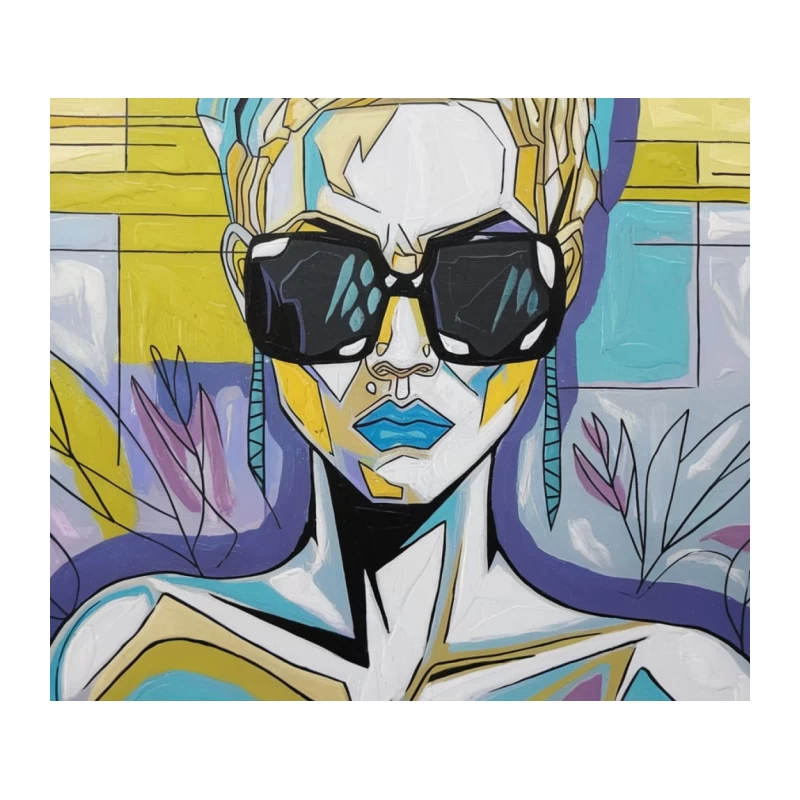 Vibrant Abstract Pop Art Portrait with Geometric Elements Tapestry