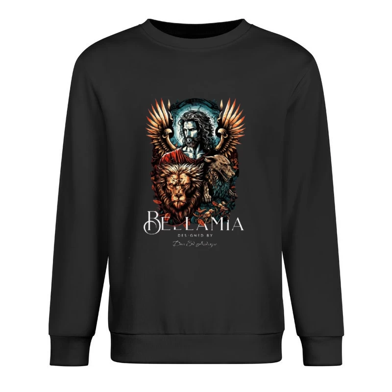 Mystical Religious Gothic Art with Lion and Angel Wings Male Pullover Sweatshirt