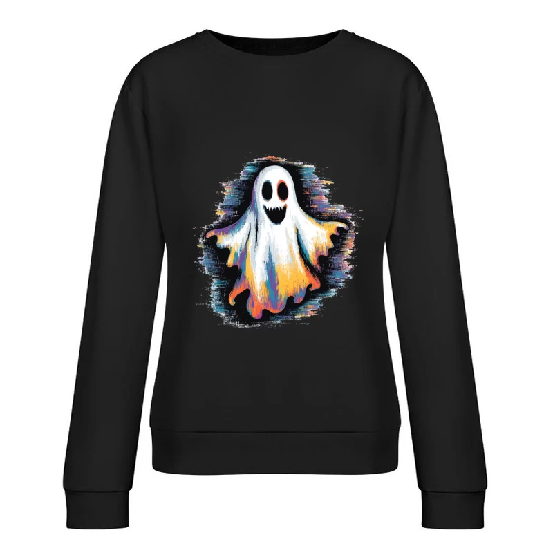 Colorful Spooky Ghost Halloween Illustration Female Pullover Sweatshirt