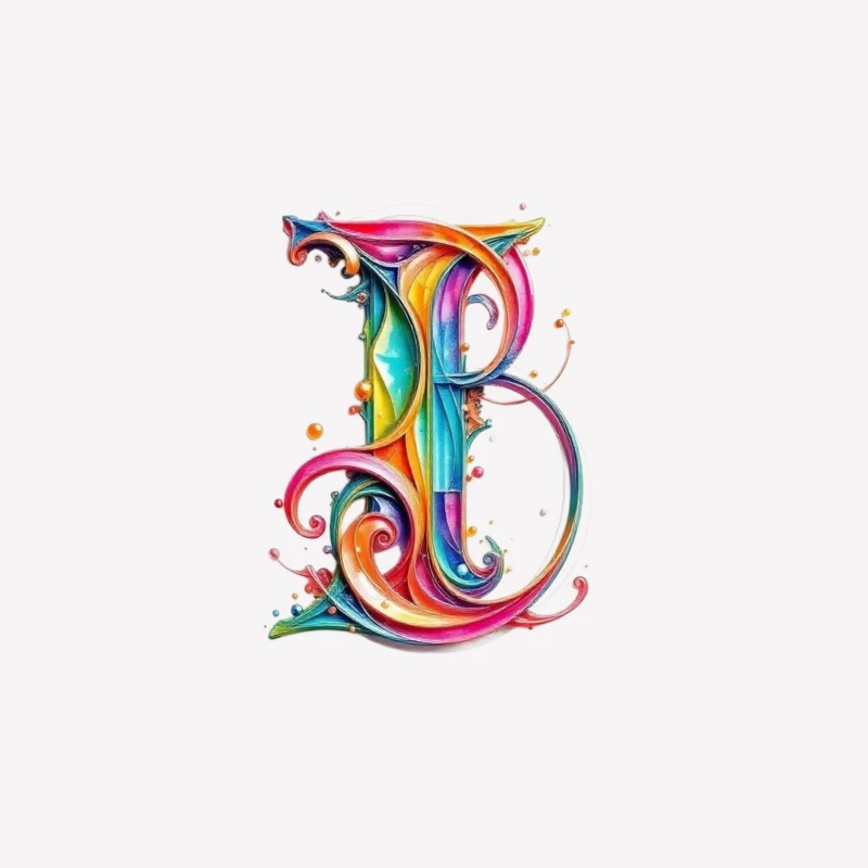 Ornate Rainbow Watercolor Letter B Typography Art Male T-Shirt