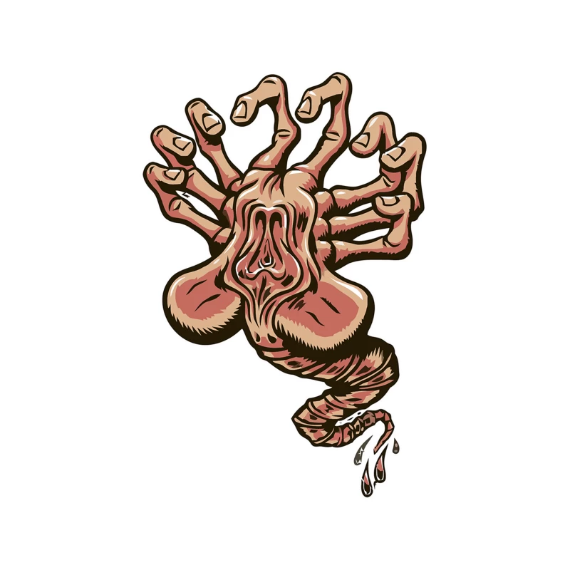 Grotesque Monster Hand Illustration: Creepy Cartoon Horror Tapestry