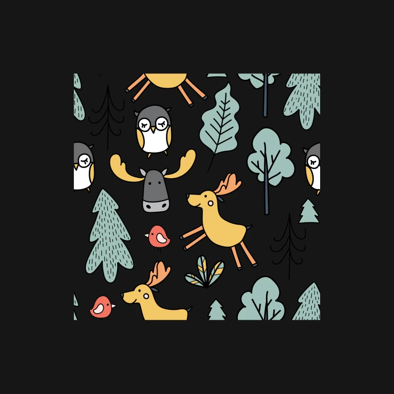Animaux de la Forêt avec Hiboux et Rennes Homme Manches Longues T-Shirt