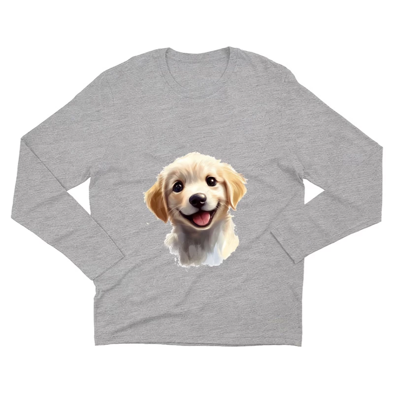 Adorable Smiling Golden Retriever Puppy Digital Portrait Male Long Sleeve T-Shirt