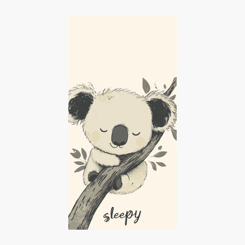 Sleepy Koala Bear Hugging Tree Branch Illustration iPhone Case