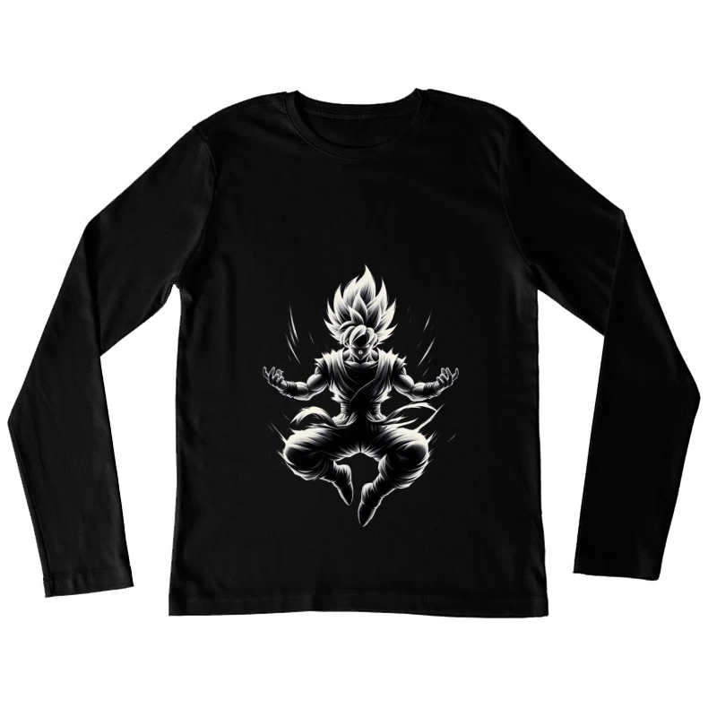 Dynamic Anime Character in Action Female Long Sleeve T-Shirt