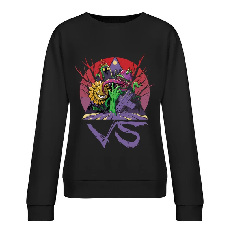 Monsters vs. Plants: A Whimsical Battle Female Pullover Sweatshirt