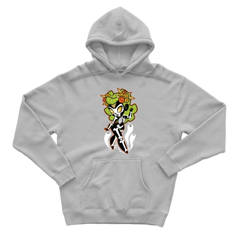 Ghostly Floral Skeleton Character Male Pullover Hoodie