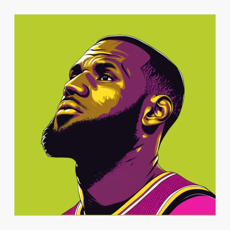Stylized Portrait of NBA Basketball Player in Purple and Yellow Pin