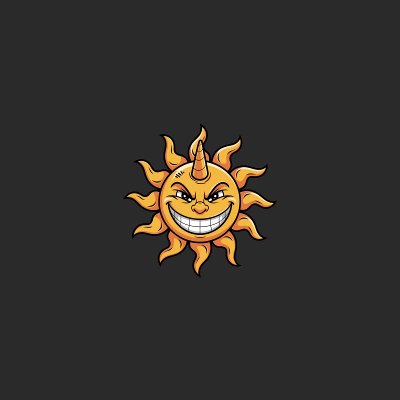 Mischievous Cartoon Sun with Devilish Grin Baseball Cap