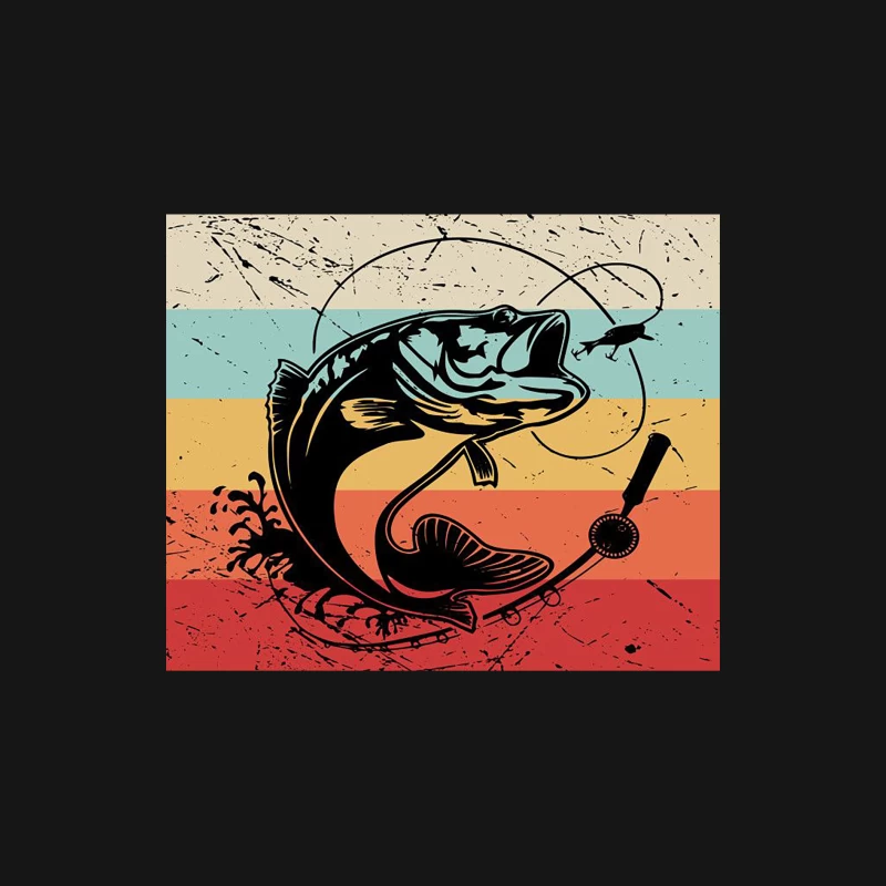 Retro-Angelkunst mit Fisch und Rute Damen Langarm T-Shirt