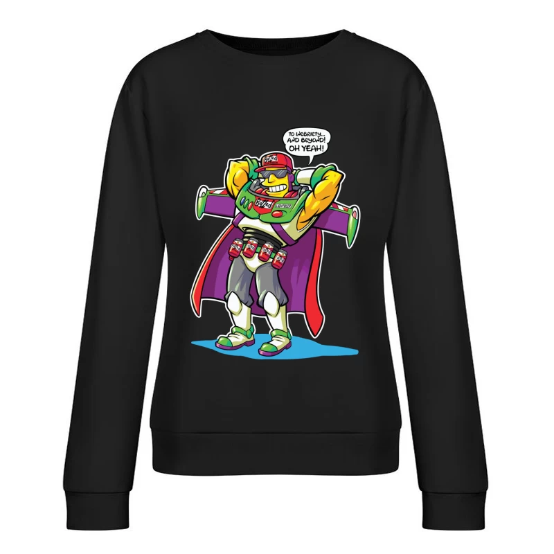 Parody Superhero Character with Drinking Theme Female Pullover Sweatshirt