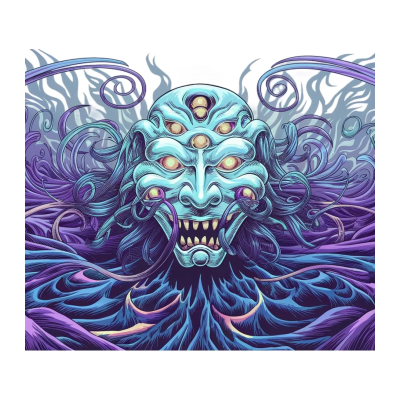 Psychedelic Demon: A Surreal Multi-Eyed Fantasy Creature Tapestry