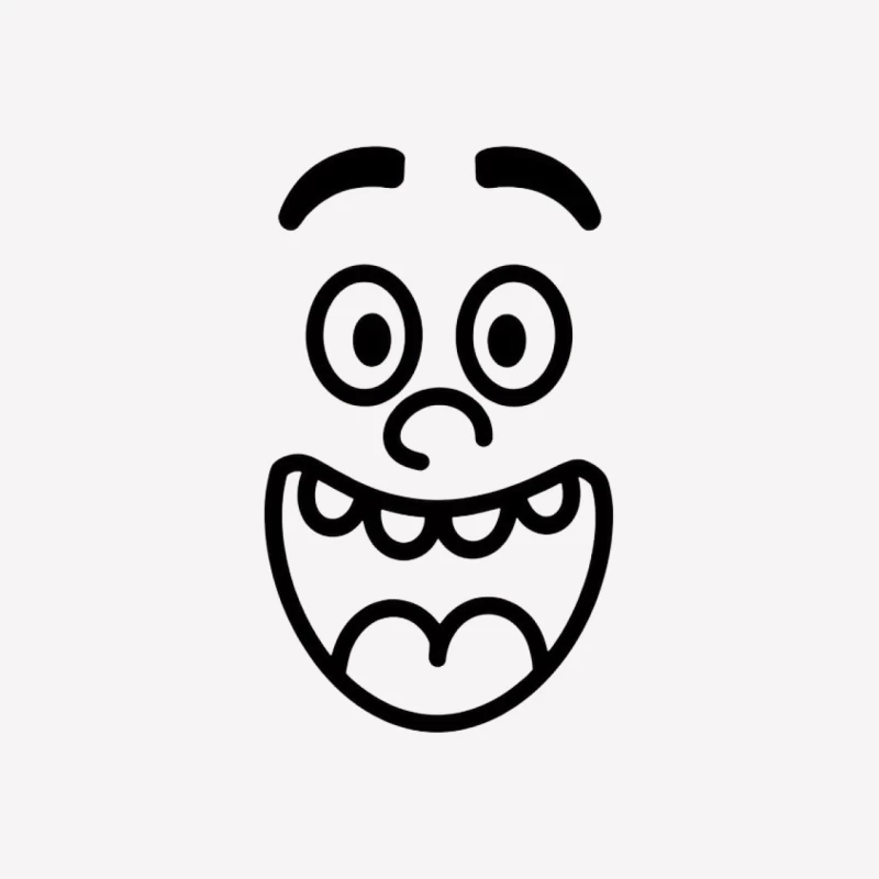 Simple Black and White Cartoon Doodle Face with Happy Expression Male T-Shirt