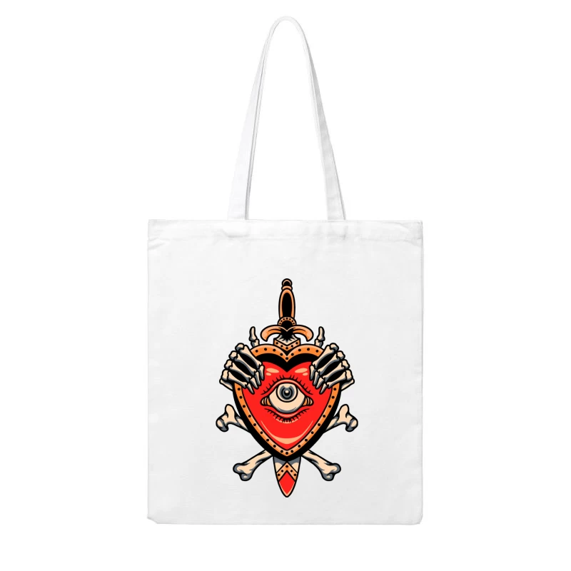 Heart with Eye and Skeleton Hands Cotton Tote Bag