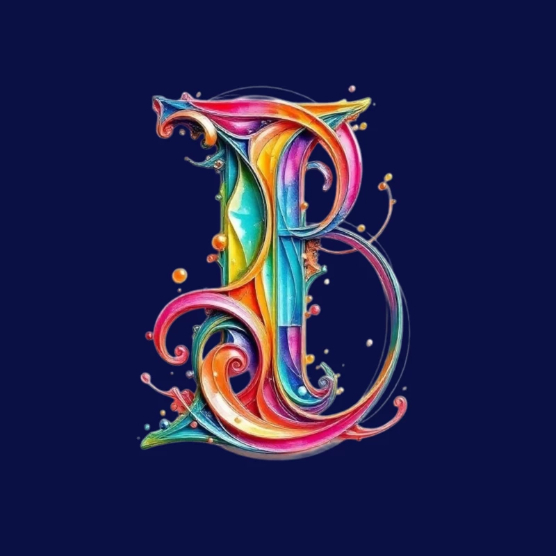 Ornate Rainbow Watercolor Letter B Typography Art Throw Pillow