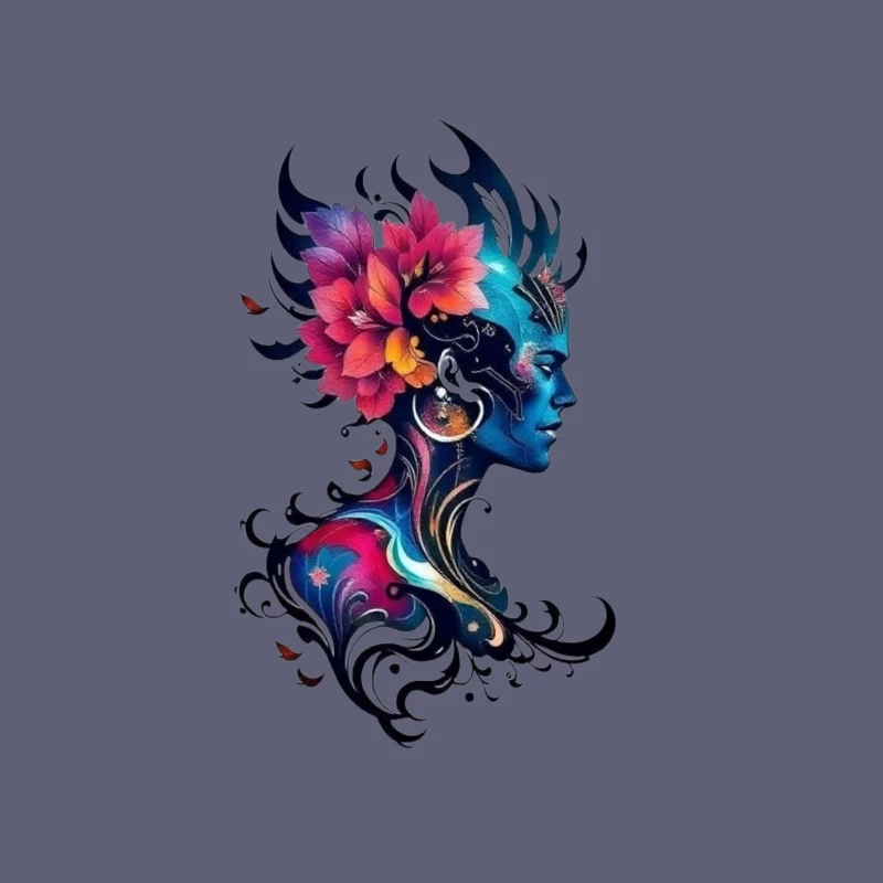 Colorful Abstract Silhouette with Flowers Throw Pillow