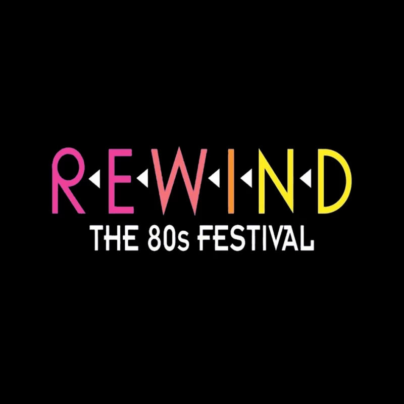 Rewind: The 80s Festival Colorful Typography Design Pin