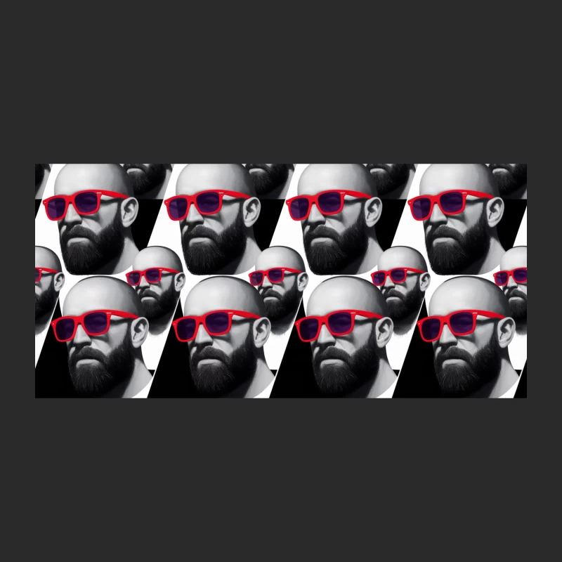 Repetitive Pattern of Bearded Men in Red Sunglasses Baseball Cap