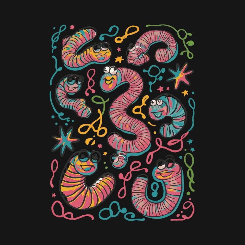 Cheerful Cartoon Worms and Numbers Doodle Male Long Sleeve T-Shirt