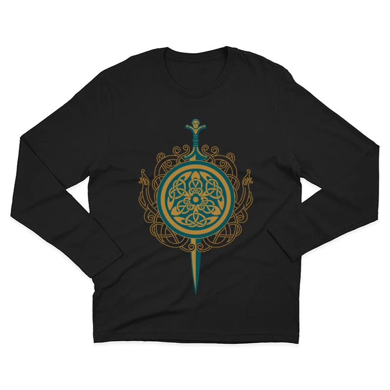 Intricate Celtic Knot Shield and Sword Design Male Long Sleeve T-Shirt